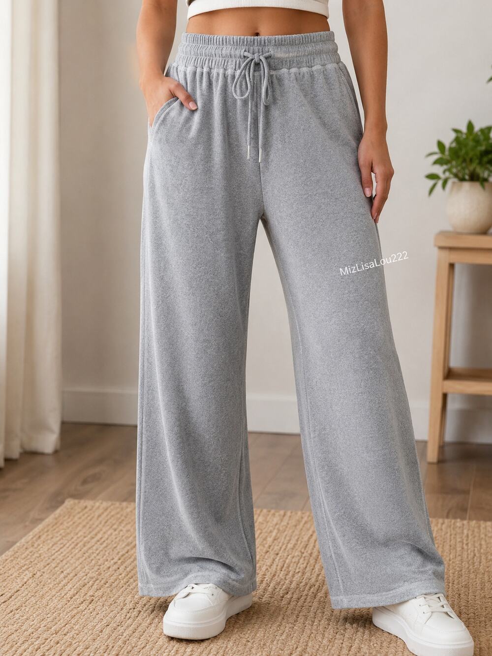 Sweetmoon Wide Leg Sweatpants Women Medium Light Gray Stretch Lounge Pants NWT